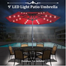 Sunrise Outdoor Patio 9' Aluminum Solar Powered Patio Umbrella with 8 ribs, 24-LED-Lights Parasol Sunshade with Crank ( Ecru)   570343556